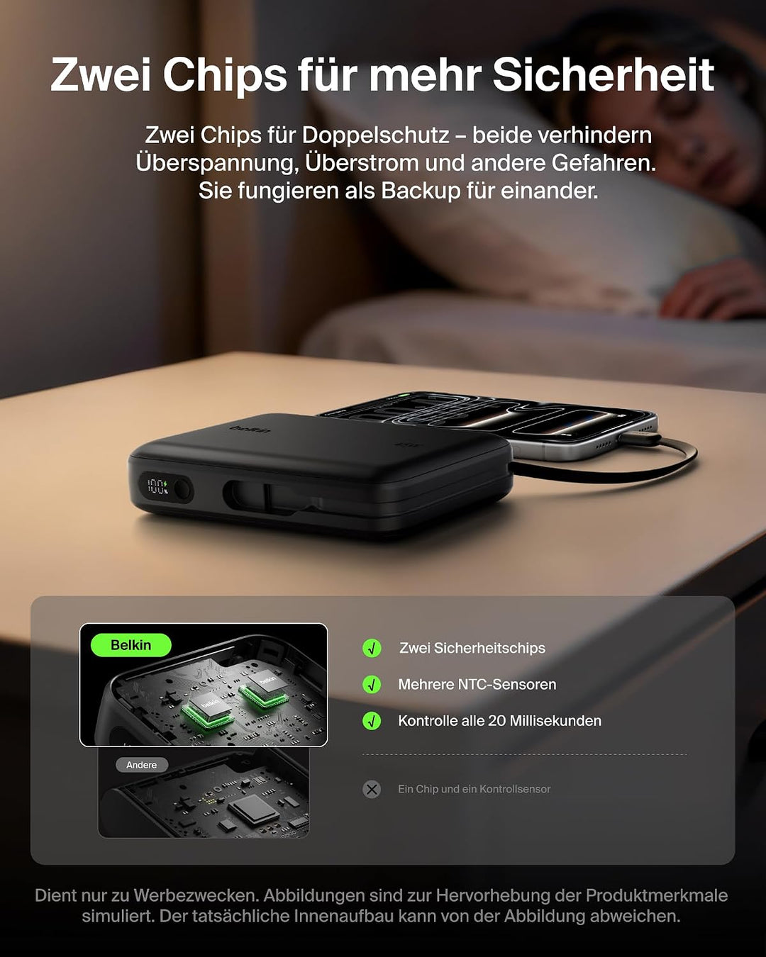 Belkin UltraCharge 20000mAh Power Bank, USB-C-Kabel und Anzeige – Schwarz, Schwarz