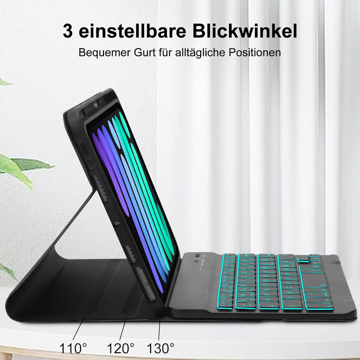 SENGBIRCH Hülle mit Tastatur für iPad Mini 7 (A17 Pro) 8.3" 2024 - QWERTZ Deutsche Beleuchtung Tasta