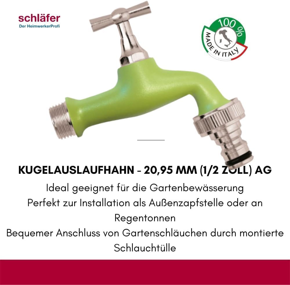 Schläfer 435320 - Auslaufventil 1/2 Zoll Messing, kugelauslaufhahn - 20,95 mm 1/2 Zoll - Ideal als A