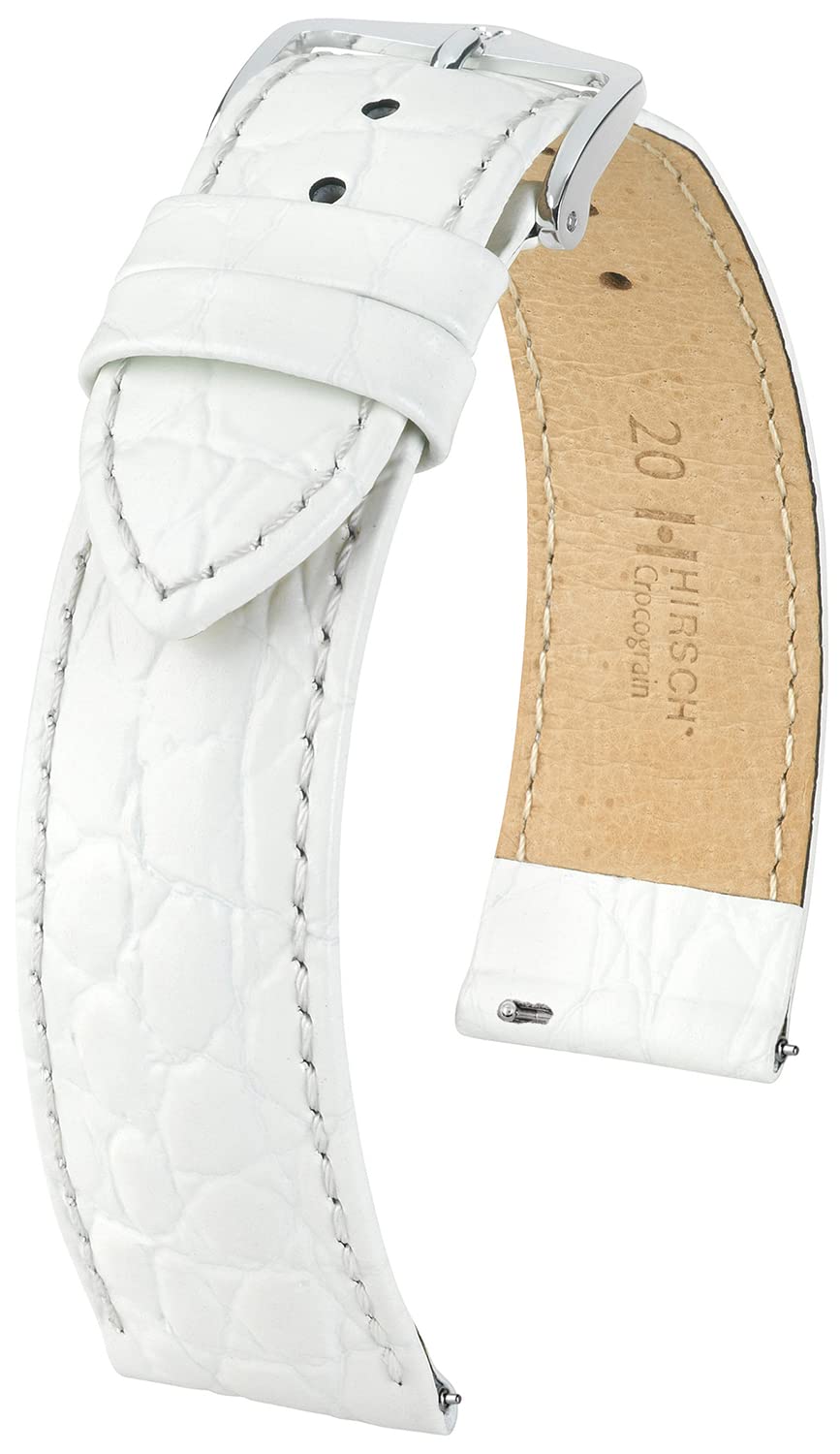 HIRSCH Uhren-Armband Crocograin - Uhr-Band aus glänzendem Kalbs-Leder mit Krokodil-Prägung - 12 bis
