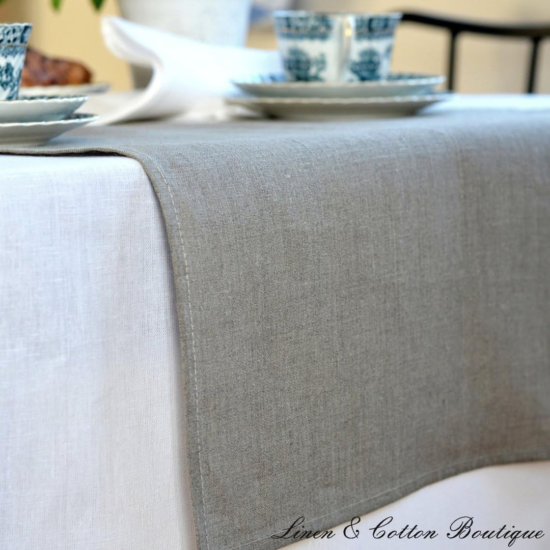 Linen &amp; Cotton Klassischer Tischläufer Natur/ Tischband Anabella - 100% Leinen, 47 x 130cm (Natur/ G