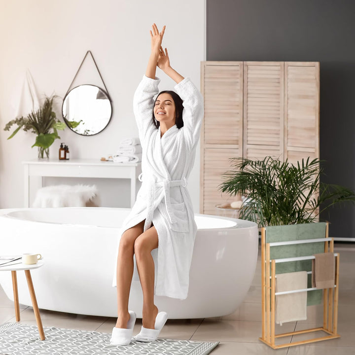 Relaxdays Handtuchständer, 6 Stangen, Bambus, H x B x T: 82 x 55 x 24 cm, freistehend, Bad Duschtuch