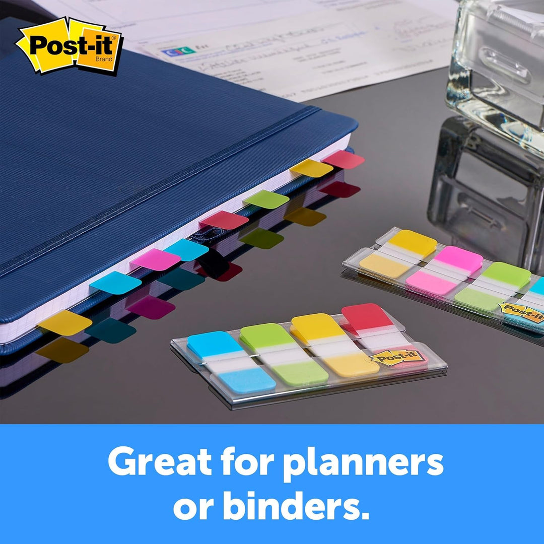 Post-it Tabs, 1,6 cm Solid, Aqua, Gelb, Pink, Violett, langlebig, beschreibbar, repositionierbar, ha