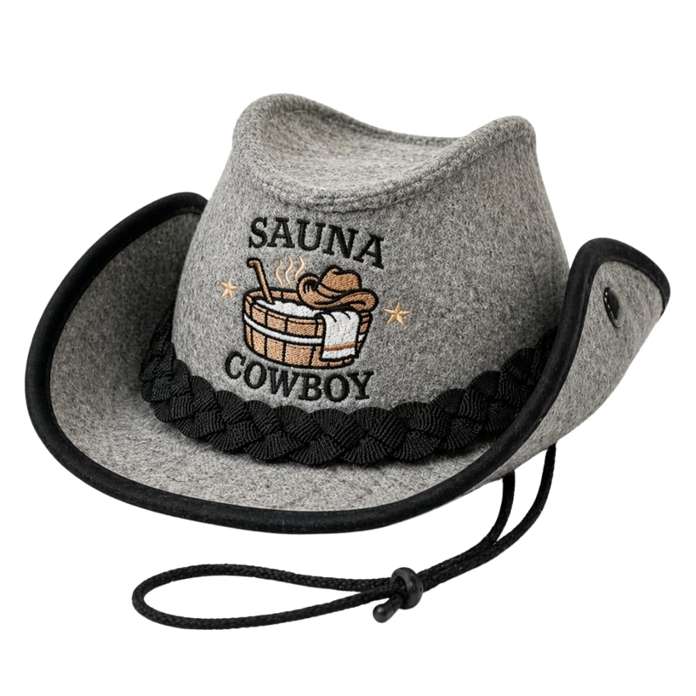 Saunahut für Damen und Herren aus Filz - Sauna Cowboy - Grau Saunahut für Herren und Damen aus 100Pr