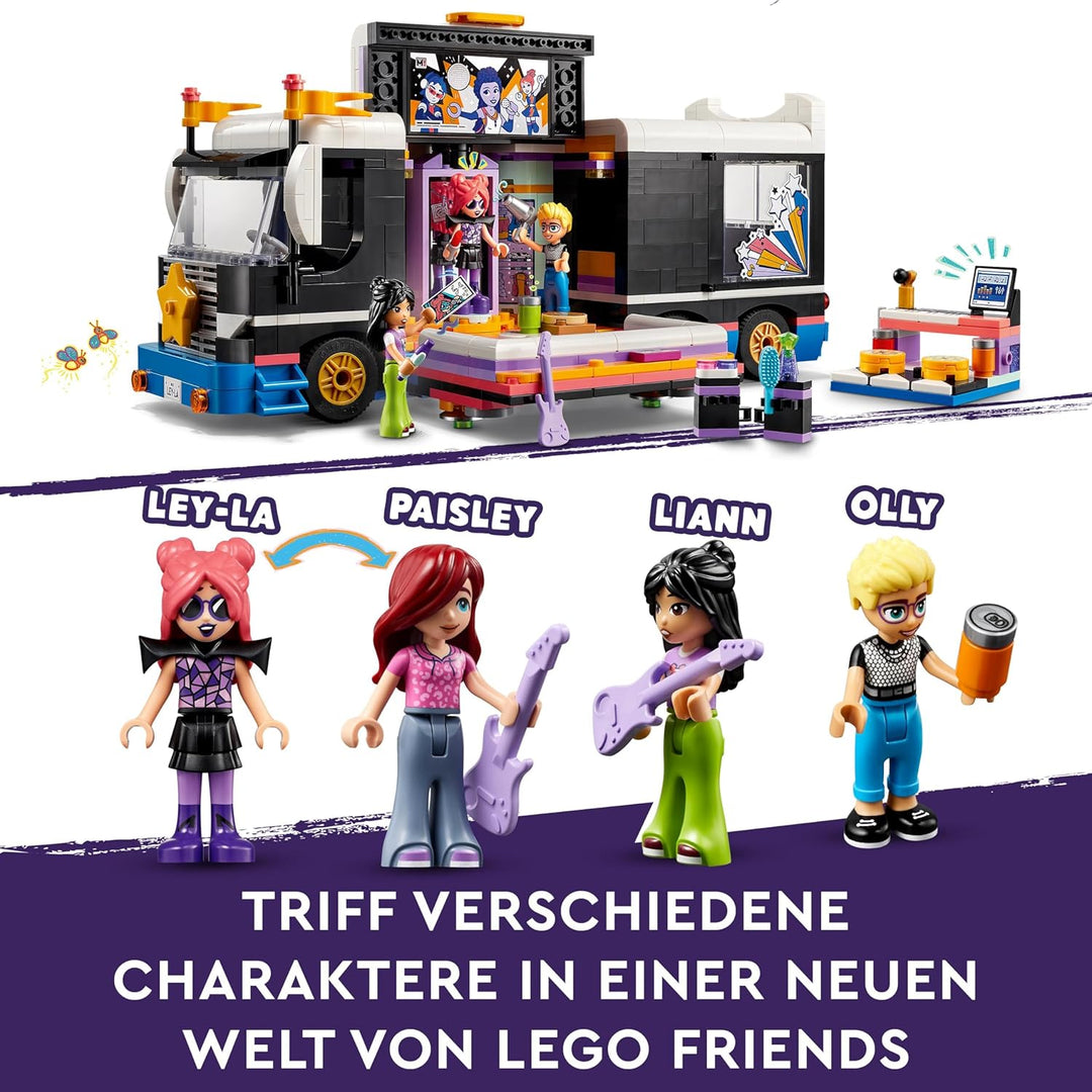 LEGO Friends Popstar-Tourbus, Musik-Set mit LKW-Spielzeug und 4 Figuren, fördert die sozial-emotiona
