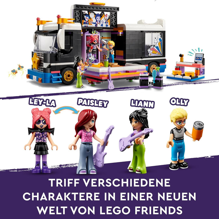 LEGO Friends Popstar-Tourbus, Musik-Set mit LKW-Spielzeug und 4 Figuren, fördert die sozial-emotiona