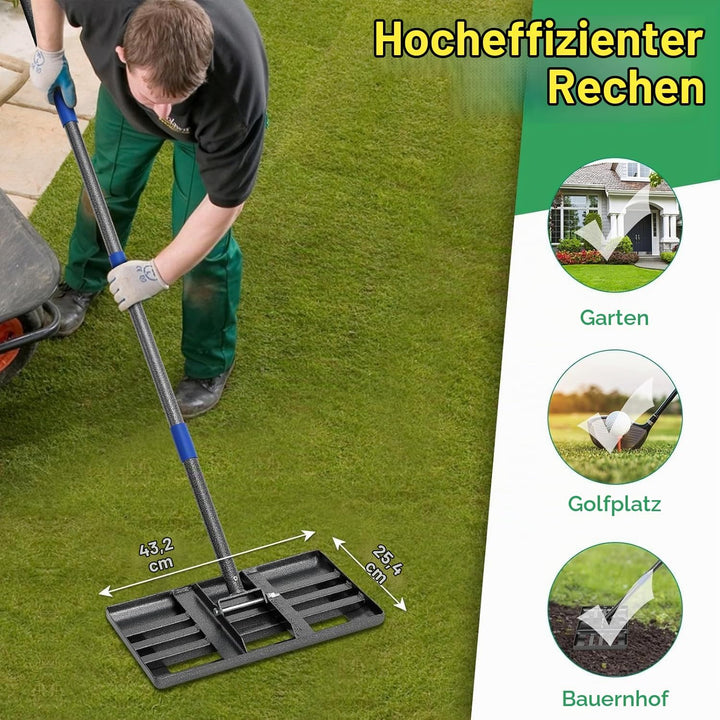 Rasennivellierrechen, 43 x 25 cm Rasen-Nivelliergerät mit kraftsparender gebogener Kante, 6 FT Metal