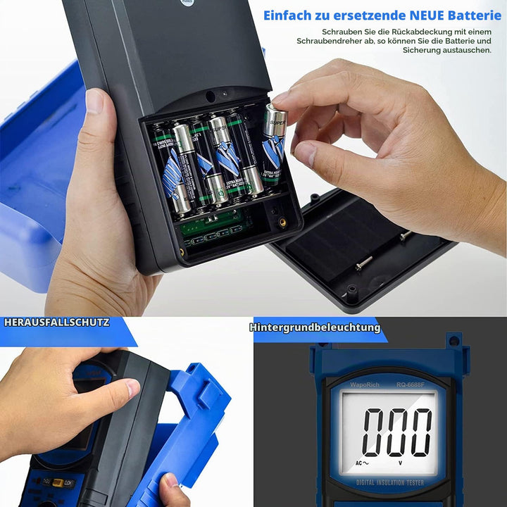 Digitaler Isolationswiderstandstester, WapoRich Spannungsprüfer 250/500/1000/2500V, MegOhmmeter mit