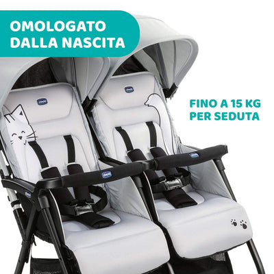 Chicco OHlalà Twin Geschwisterwagen von Geburt bis 15 kg,Kinderwagen für Zwillinge und Geschwister,V