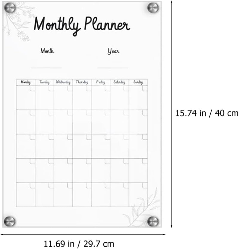 Milisten 1 Set Acryl Monatsplaner Tafel trocken abwischbar Kalender Tafel Tafel Transparent Nachrich