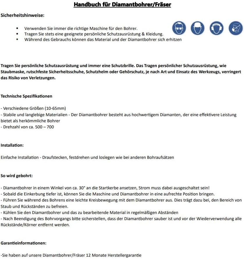Premium Profi Diamant Fliesenfräser - Vollbohrer, Fliesenbohrer, Trockenbohrer, Fingerfräser Ø 10 mm