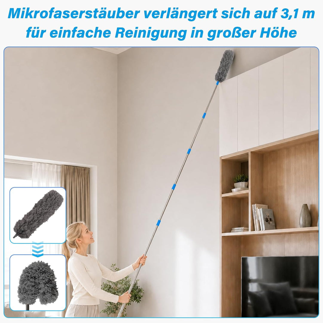 marysgift 2,9 M Teleskop Fensterwischer Abzieher Set, Staubwedel Teleskop,2 in 1 Teleskopstange Fens