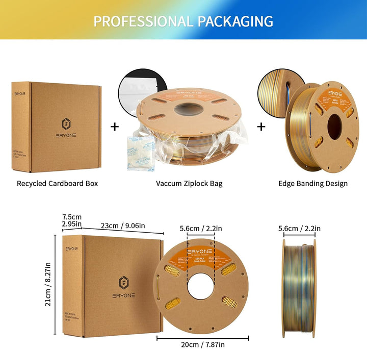 ERYONE Dual Seiden PLA Filament 1.75mm,Co-Extrucsion PLA Seiden Filament für 3D Drucker +/- 0,03 mm,