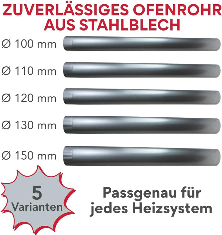 Ofenrohr ø 120 cm aus Stahlblech – Kaminrohr Rauchrohr Abgasrohr für Kaminofen, 120
