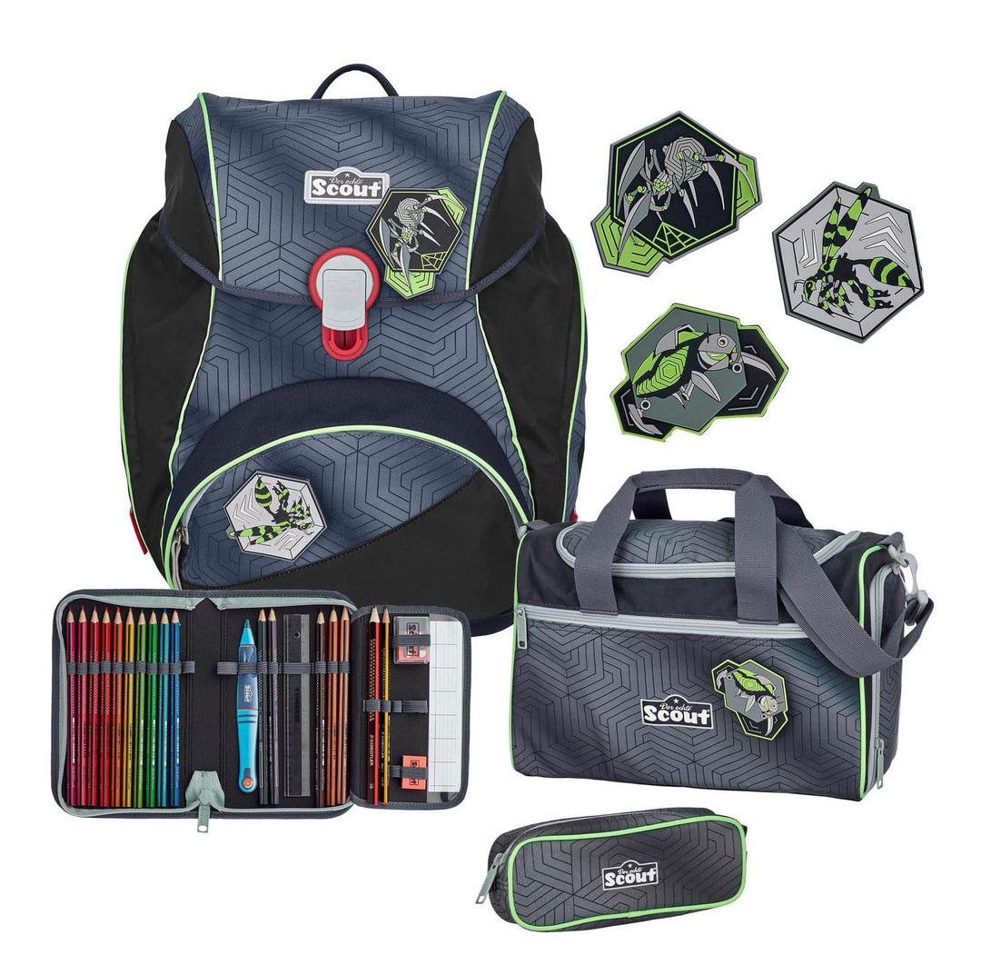 Scout Alpha Schulranzen Set 4-TLG. Superflash Black Spider