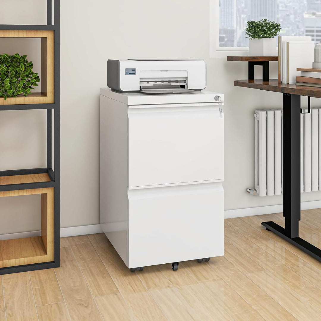 YITAHOME Mobiler Aktenschrank mit 2 abschliessbaren Schubladen, kippsicherer Roll-Aktenschrank mit R