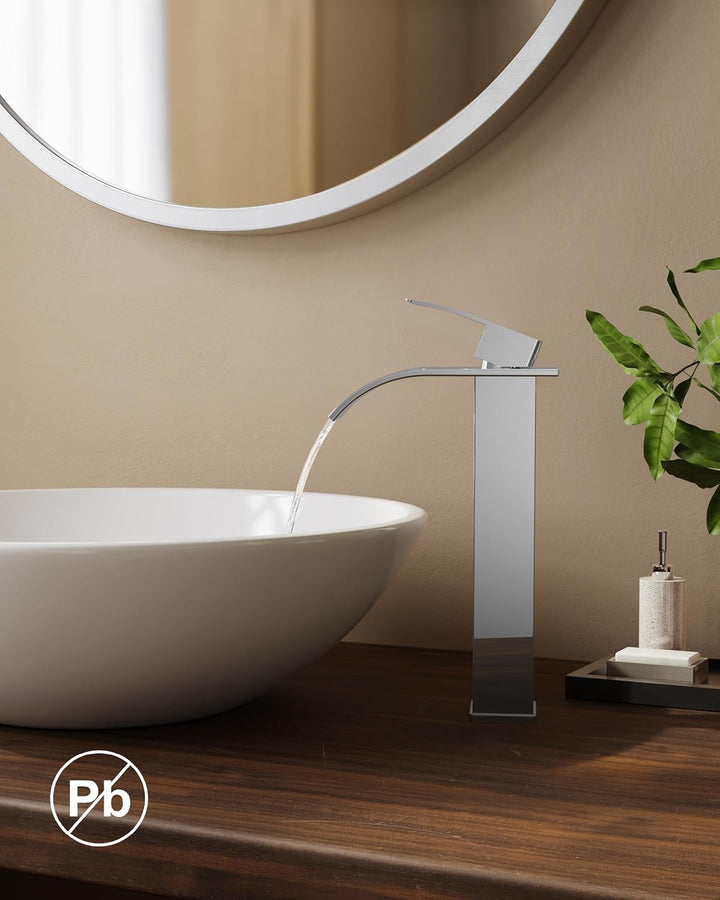 FORIOUS Wasserhahn Bad,Wasserfall Waschtischarmatur Einhandmischer Armatur Waschbecken mit Auslauf H