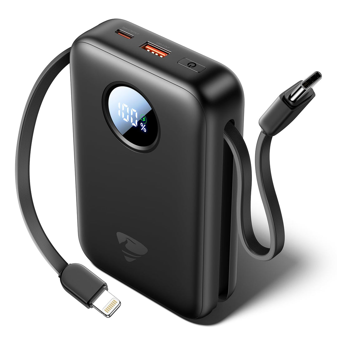 Aioneus Power Bank 20000mAh, 35W USB-C PD Schnellladefunktion PowerBank mit integrierten Kabeln (USB