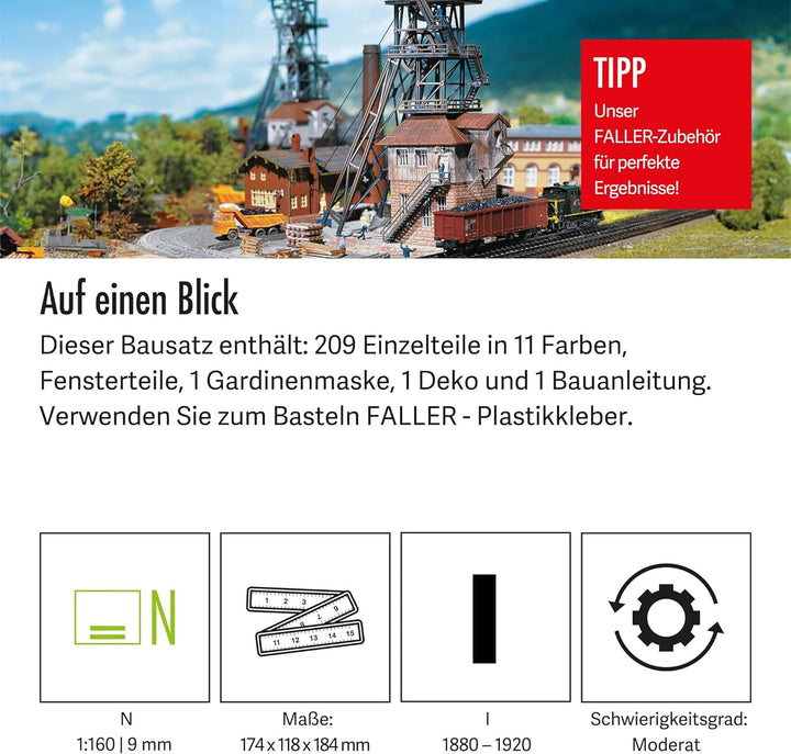 FALLER Förderanlage Königsgrube Modellbausatz mit 209 Einzelteilen 174 x 118 x 184 mm I Modelleisenb