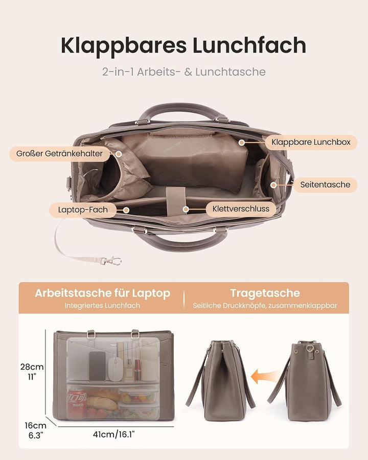 LOVEVOOK Laptoptasche Damen, Arbeitstasche mit Isoliertem Kühlfach Gross | 15,6 Zoll Laptop Handtasc