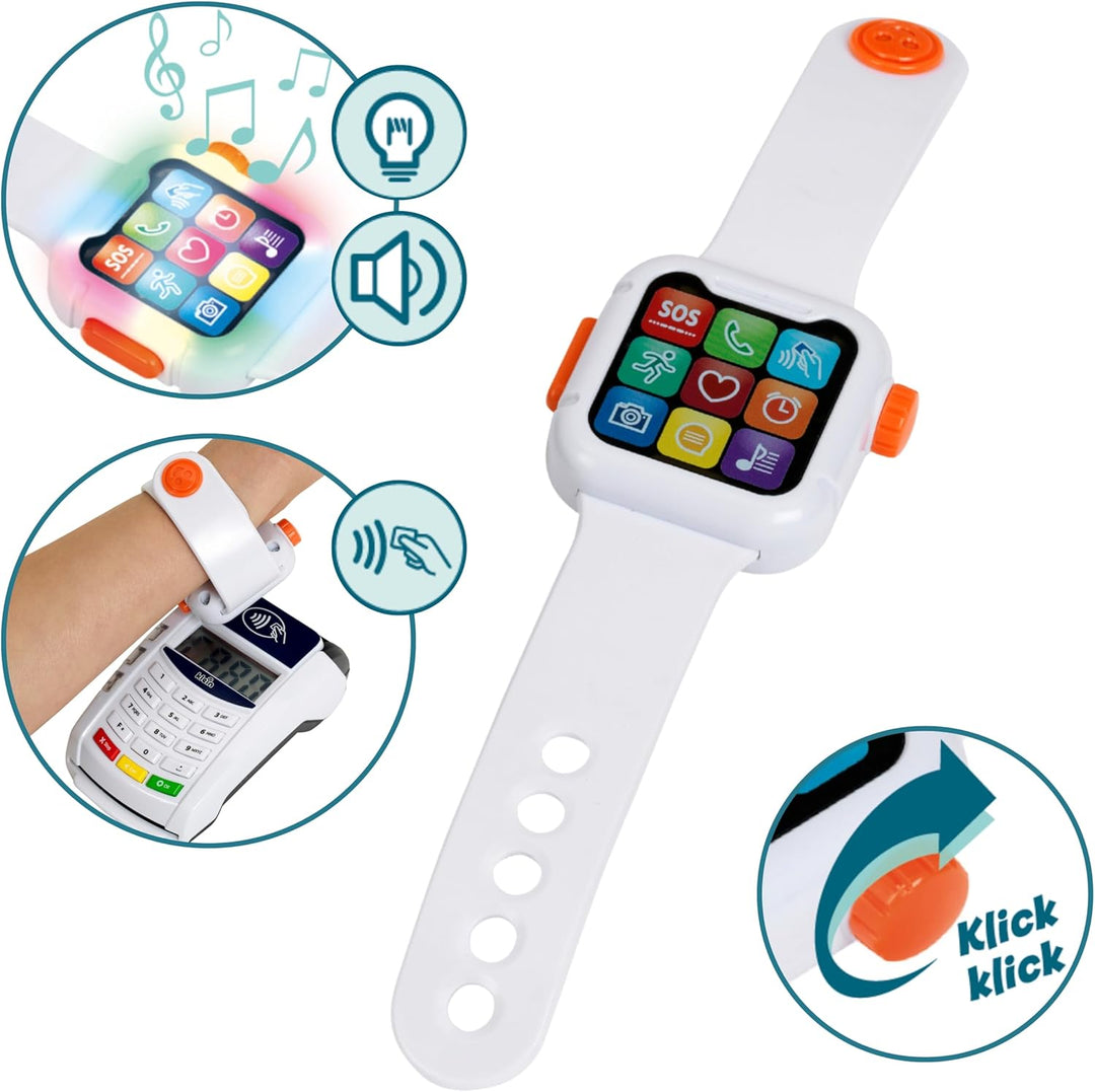 Theo Klein 7276 PoS Terminal und Smart Watch Interaktives Spielzeug mit Licht, Sound und kontaktlose