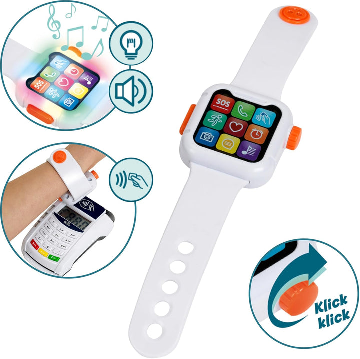 Theo Klein 7276 PoS Terminal und Smart Watch Interaktives Spielzeug mit Licht, Sound und kontaktlose
