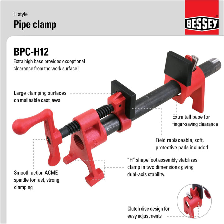 Bessey BPC-H12 Rohrschellen, 1,27 cm, H-Stil, Rot, Rohrschellen