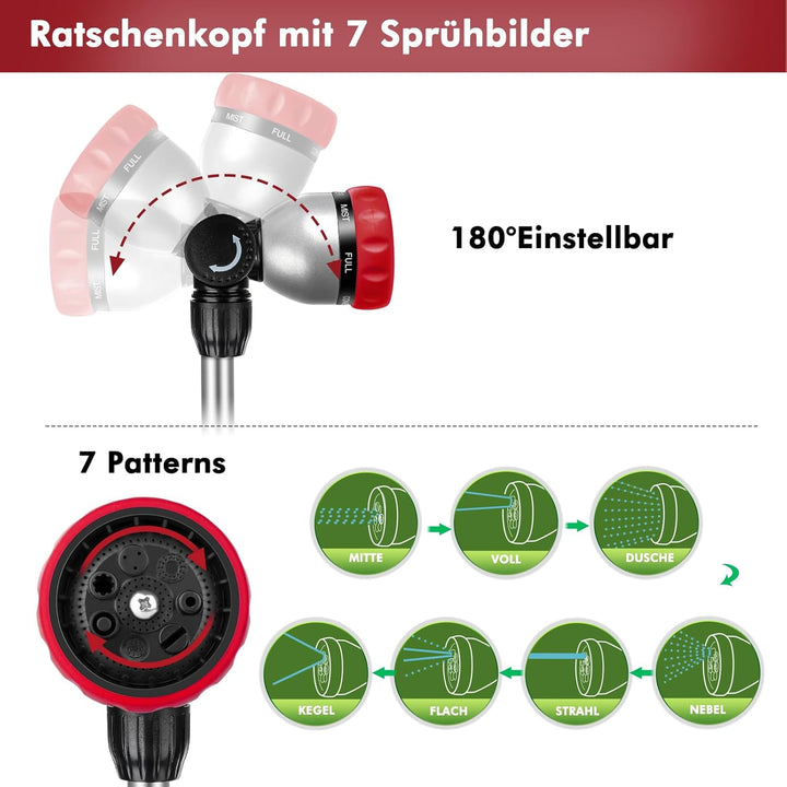 RESTMO Langer Teleskop Giessstab 92-152 cm, Lang Gartenbrause Metall mit 180° schwenkbaren Kopf, 7 S