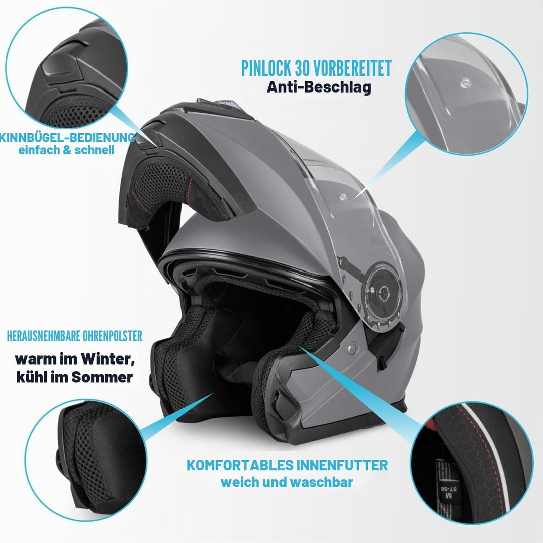VINZ Santos Klapphelm mit Sonnenblende | ECE 22.06 &amp; PINLOCK vorbereitet | Motorrad Helm Integralhel