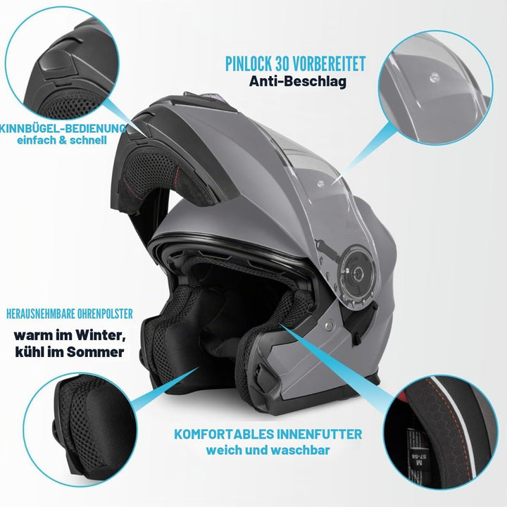 VINZ Santos Klapphelm mit Sonnenblende | ECE 22.06 &amp; PINLOCK vorbereitet | Motorrad Helm Integralhel