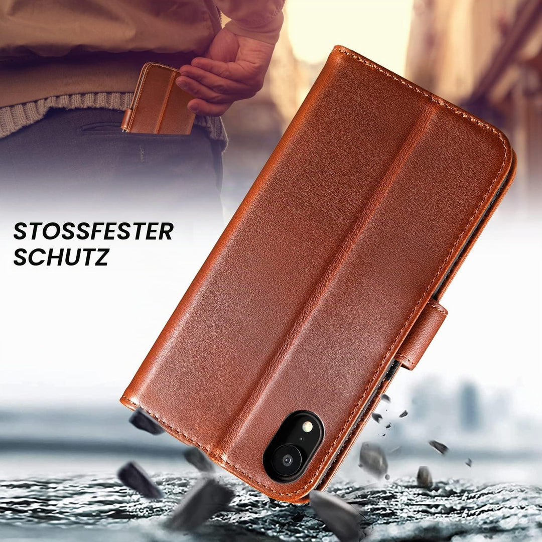 LENSUN Echtleder Hülle für iPhone XR, Handyhülle Leder [Kartenfach][Magnetverschluss][RFID Schutz] H
