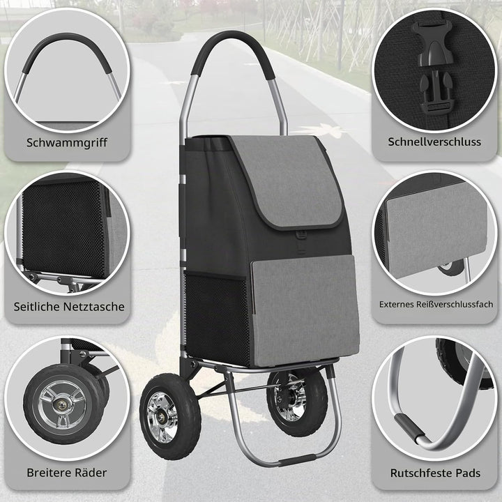 DROMEZ Einkaufstrolley Gross - 50L Leichte Einkaufswagen Klappbar aus Aluminium - 2 Extra Grosse Räd