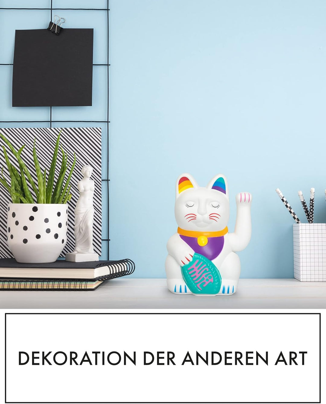 ANGRY CAT Regenbogen Winkekatze - Bunte Lucky Cat in Regenbogen Farben - süsse WinkKatze - Katze mit