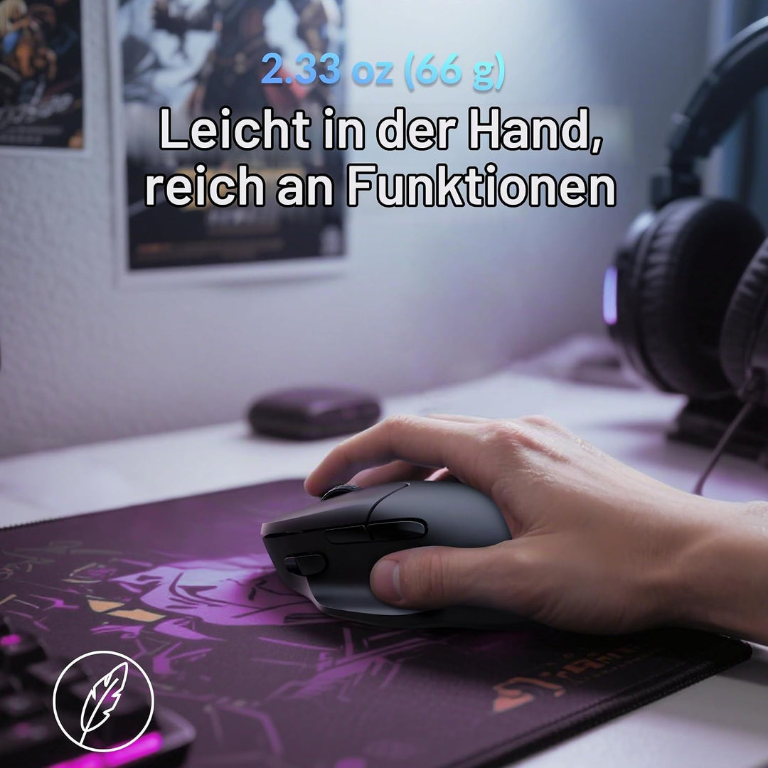 Keychron M7 8K Kabellose Maus, 8000 Hz Abtastrate, 30000 DPI Optische Computermaus, 2,4 GHz/Bluetoot