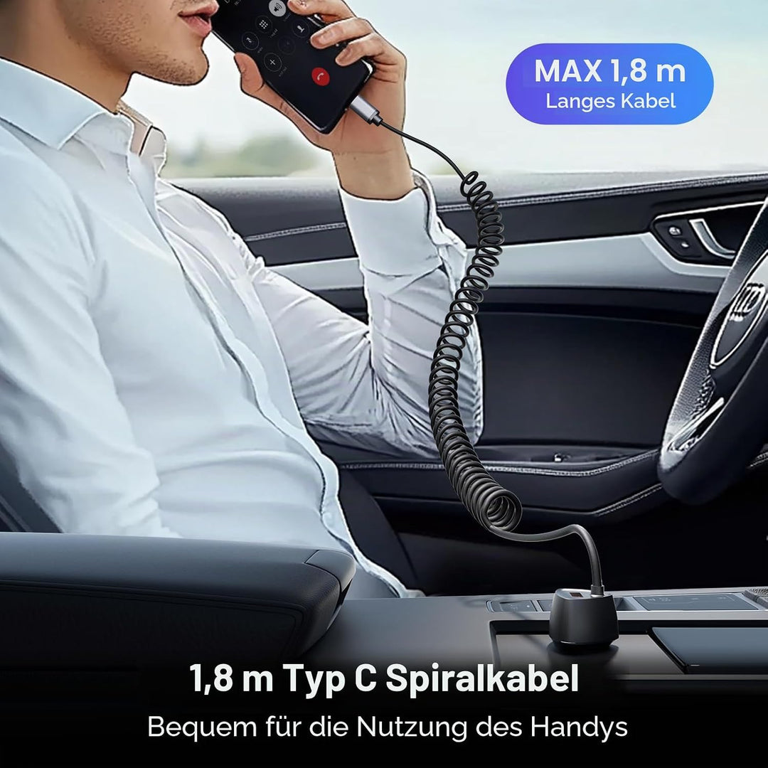 SUNDAREE Auto Ladegerät USB C Kabel,90W 12V 24V Kfz Handyladegeräte PD Typ C Schnellladen 1.8M Spira