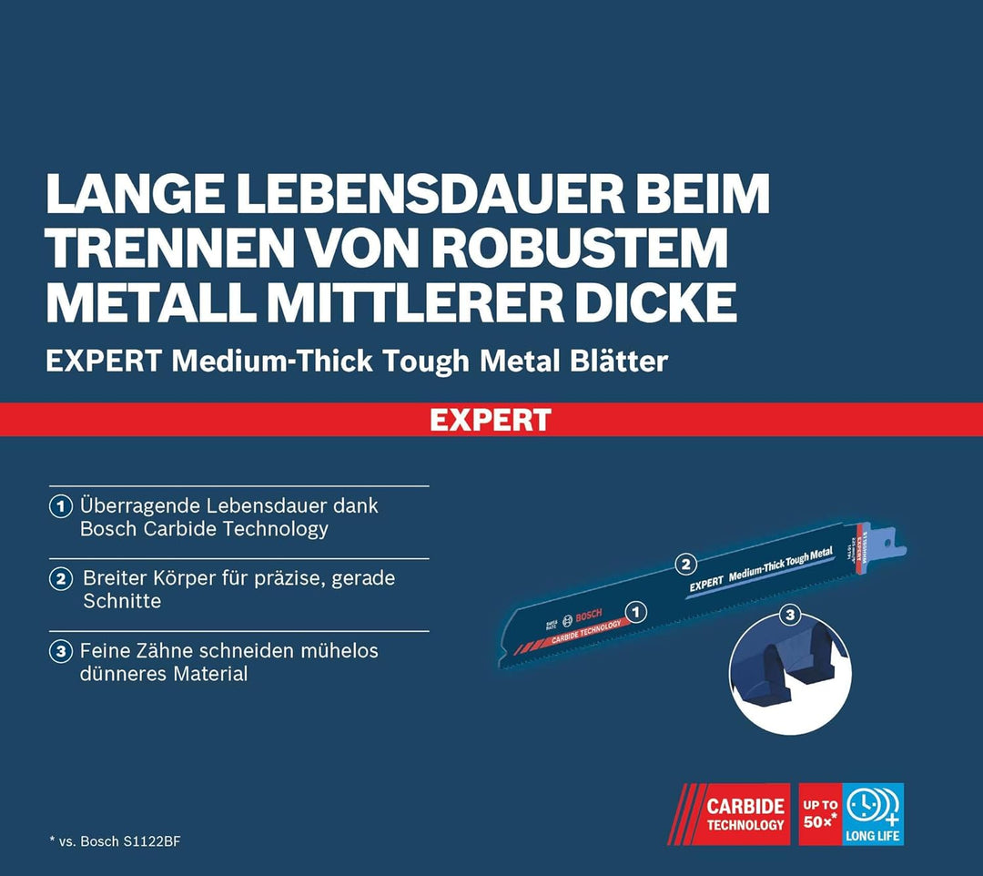 Bosch Professional 3x Expert ‘Medium-Thick Tough Metal’ S 1155 HHM Säbelsägeblatt (für Zäher Stahl,