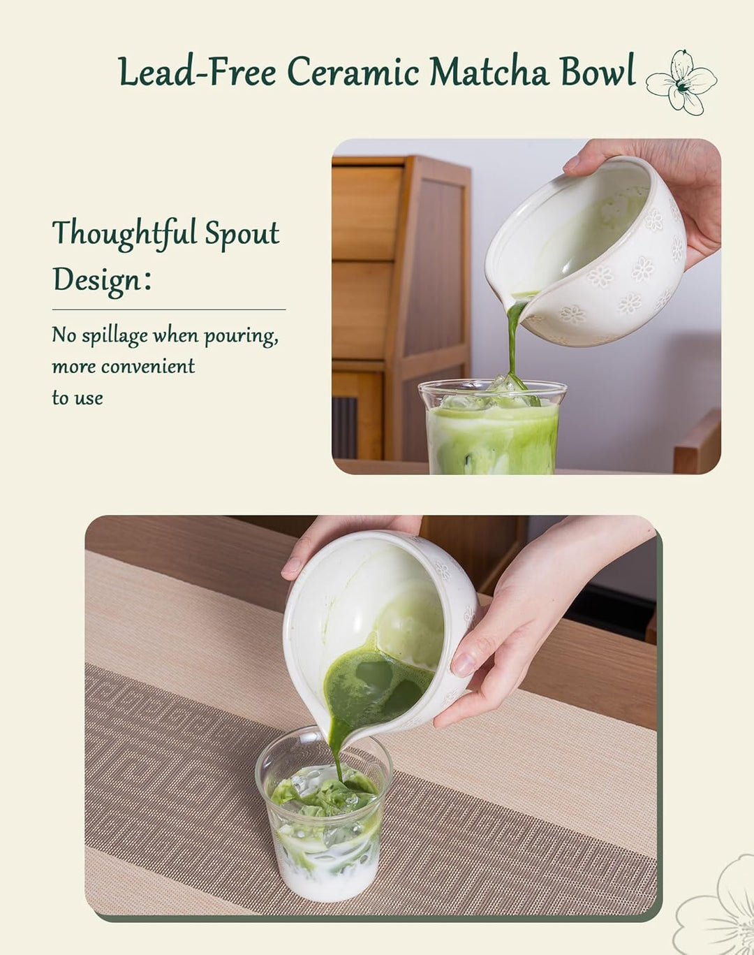 Matcha Set 6-teilig, Japanisches Matcha Schale Set mit Besen (Chasen), Halter, Edelstahl Sieb, Dosie