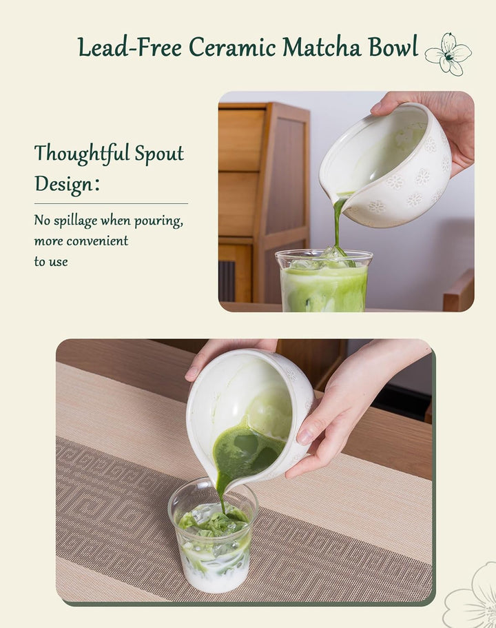 Matcha Set 6-teilig, Japanisches Matcha Schale Set mit Besen (Chasen), Halter, Edelstahl Sieb, Dosie