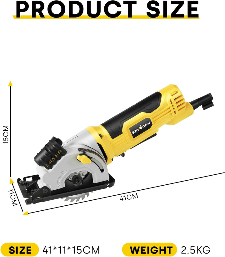 Enventor Mini Kreissäge 580W, Mini Handkreissäge mit Skalenlineal & Laserführung, 4000RPM, Einhändig