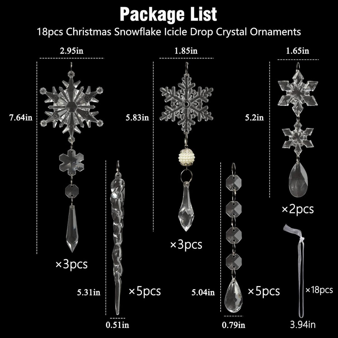 18 Stück Weihnachtsbaumschmuck Kristall Ornamente – Hängende Acryl Weihnachten Schneeflocke Eiszapfe