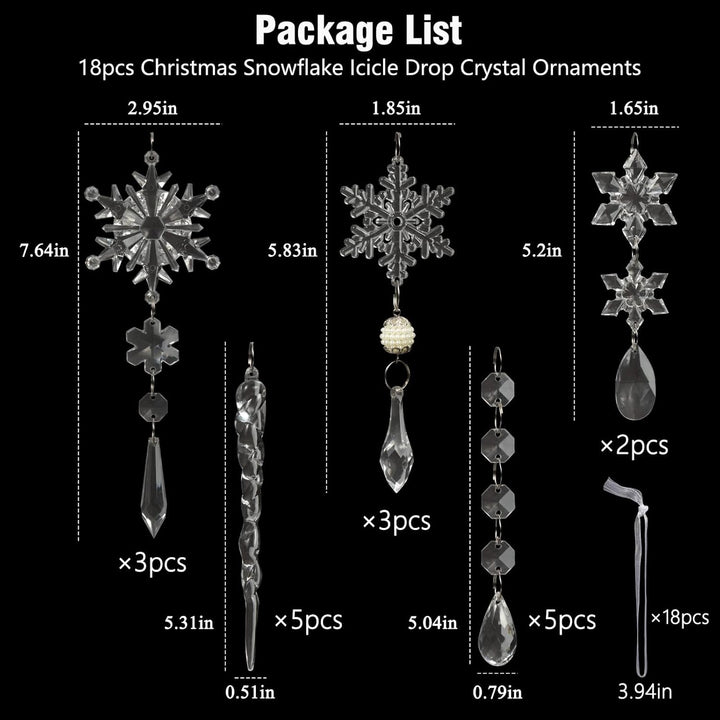 18 Stück Weihnachtsbaumschmuck Kristall Ornamente – Hängende Acryl Weihnachten Schneeflocke Eiszapfe