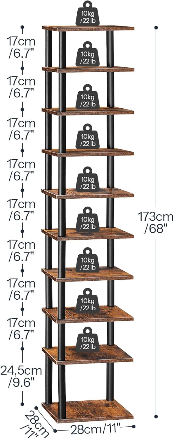 HOOBRO Schuhregal, 10-lagiges Eckschuhregal, schmales Schuhablage, Schuhschrank, Schuhständer, Flur,