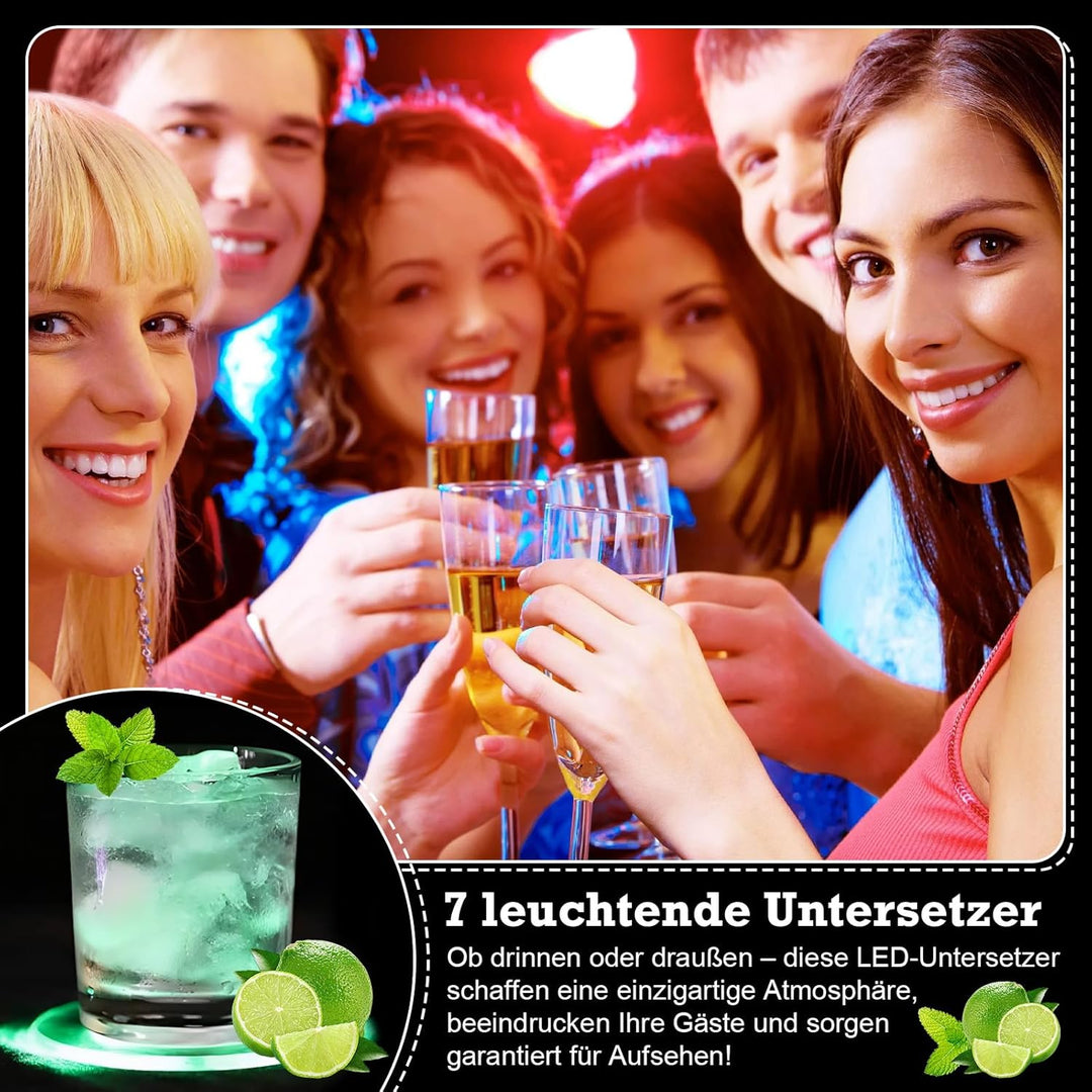 8 Stück Led Untersetzer, Leuchtende Untersetzer für gläser mit 7 Bunt Beleuchtungsmodi, Acryl Rund w