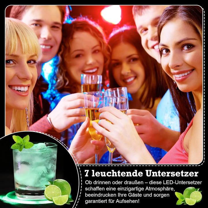 8 Stück Led Untersetzer, Leuchtende Untersetzer für gläser mit 7 Bunt Beleuchtungsmodi, Acryl Rund w
