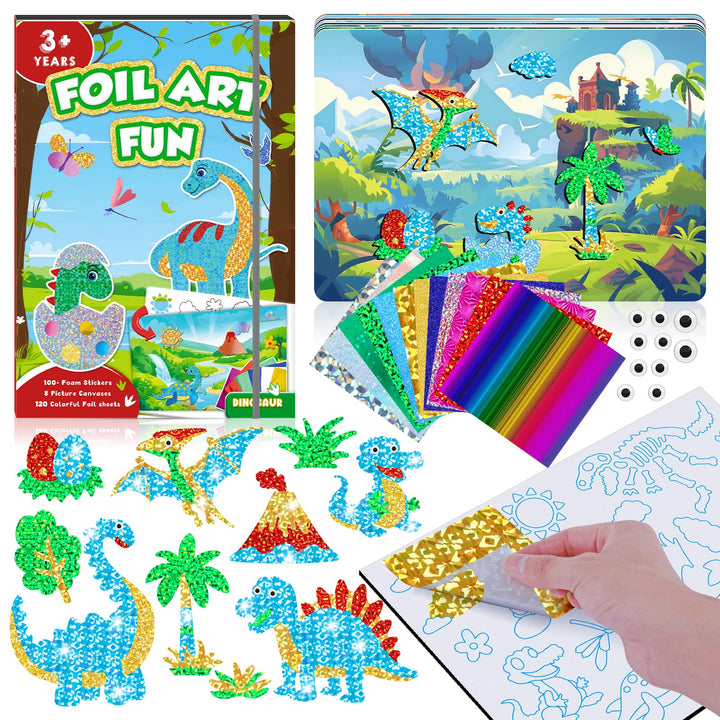Lustiges Folien-Kunst-Set für Kinder, Dinosaurier-Folienkunst für Kinder, Kunst-Bastelsets für Mädch