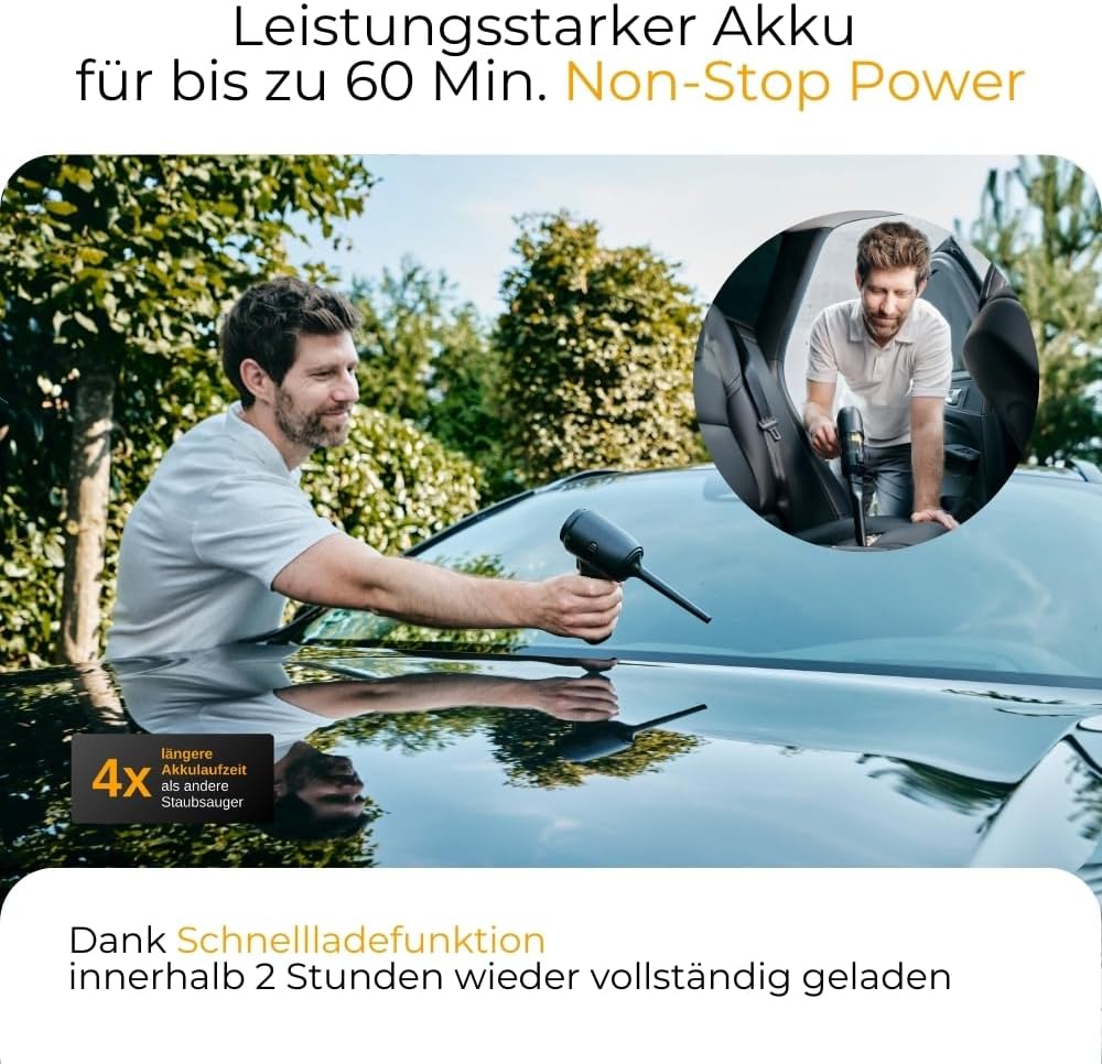 Turbotastic Pro 2 Handstaubsauger – 120W, 18.000Pa, bis 60 Min Laufzeit, HEPA-Filter, LED-Display, 4