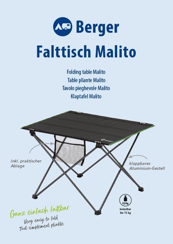 BERGER Falttisch Malito | Campingtisch Klapptisch 56 x 43 cm Esstisch Klappbar | Camping Tisch Beist