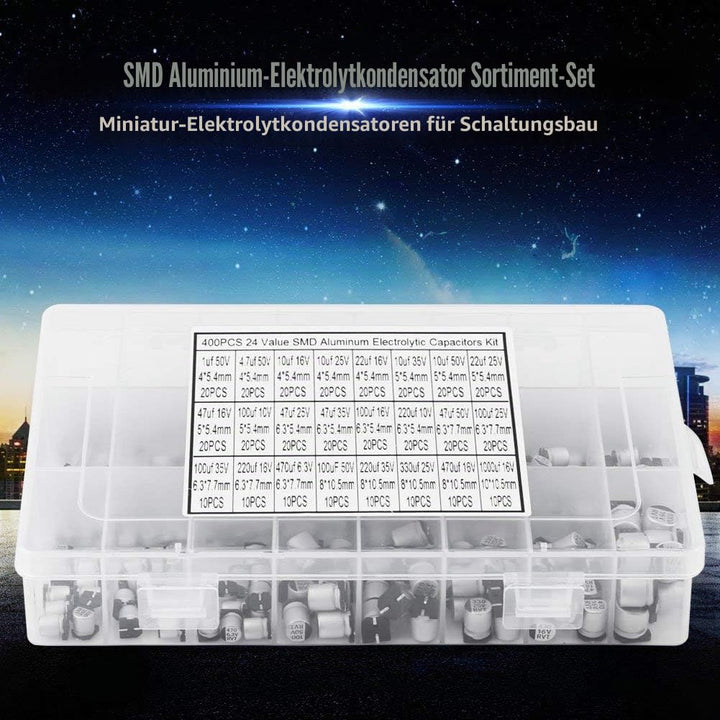 24 Value 400Pcs Elektrolytkondensator-Sortiment-Box-Kit, SMD-Aluminium-Elektrolytkondensator-Sortime