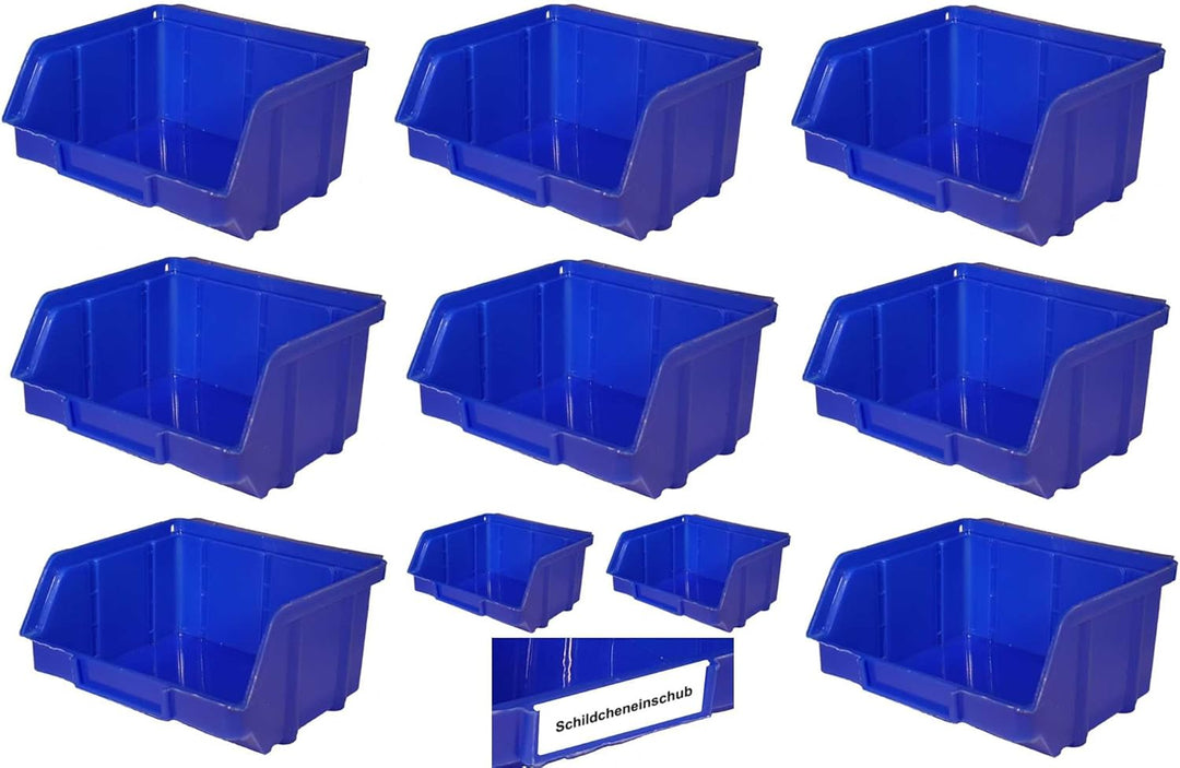 90 Stück Stapelboxen blau Gr.1 (102x96x52mm) Kunststoff PP Sichtlagerkästen Stapelkästen mit Aufhäng