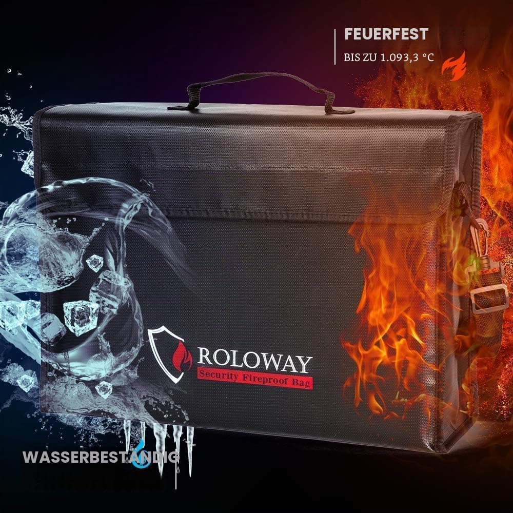 Grosse (43,2 x 30,5 x 14,7 cm) feuerfeste Tasche, feuerfeste Dokumententaschen, feuerfeste Geldtasch